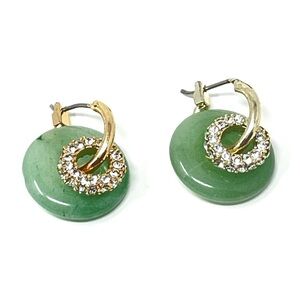 New Anthropologie Donut Circle Green Stone Pave Door Knocker Earrings Gold